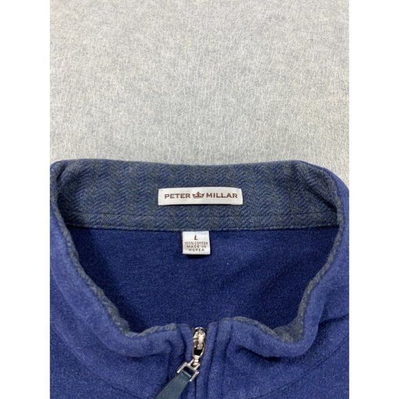 Peter Millar 100% Cotton Quarter Zip‎ Pullover Sweater (Men's Large) Blue - Picture 3 of 11